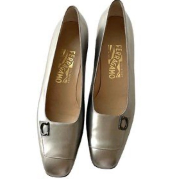 Salvatore Ferragamo Women's Francesca Pewter Metallic Calfskin Loafers - Picture 6 of 10